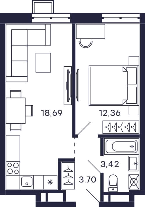 Планировка 1-комнатная квартира в Квартал "Тетрис"