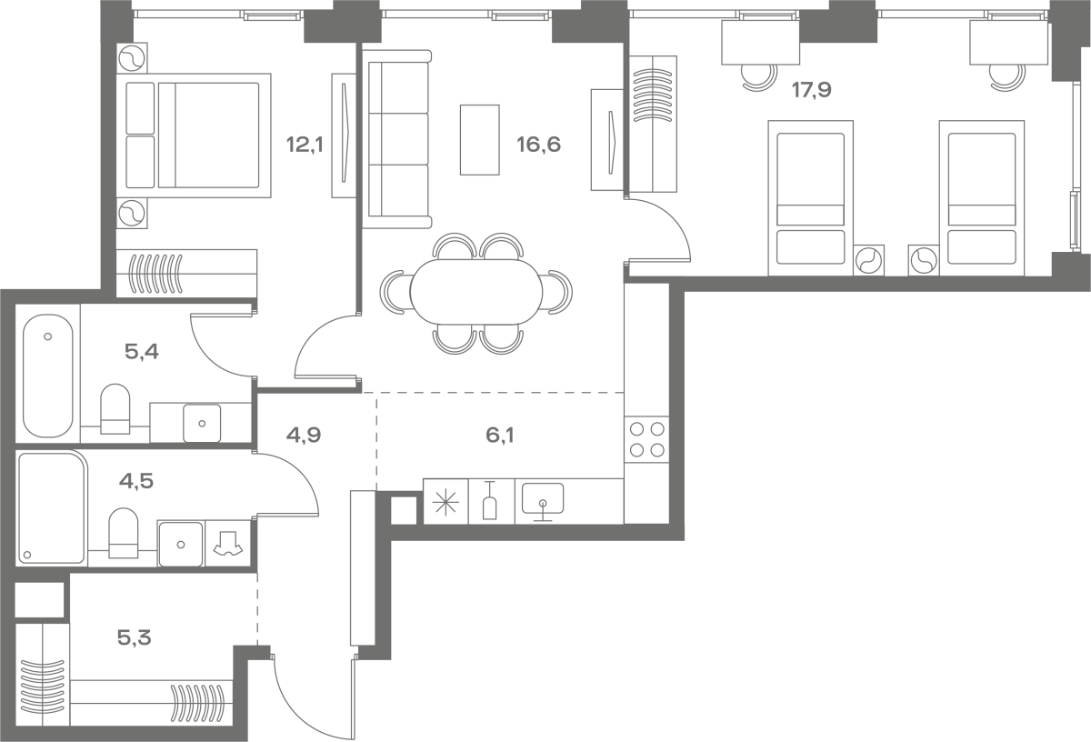 Планировка 2-комнатная квартира в ЖК Soul (Соул)