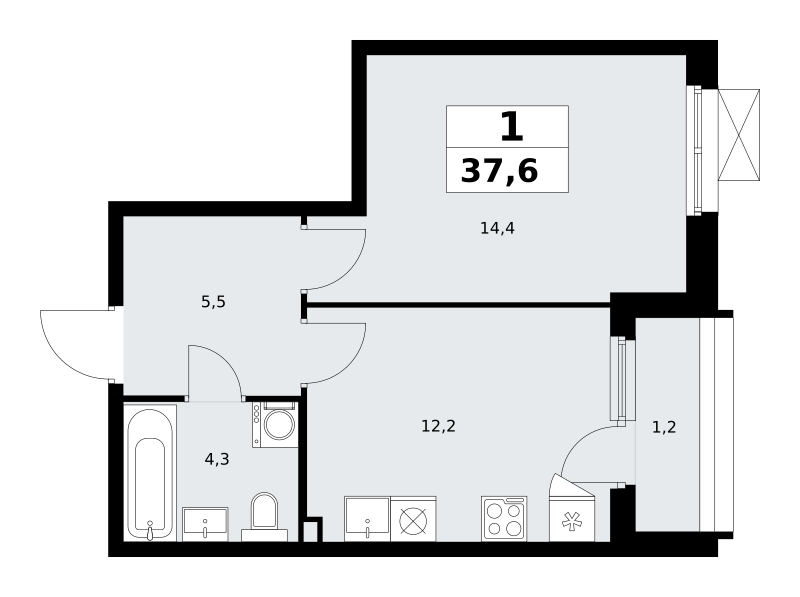 Планировка 1-комнатная квартира в ЖК "Прокшино"