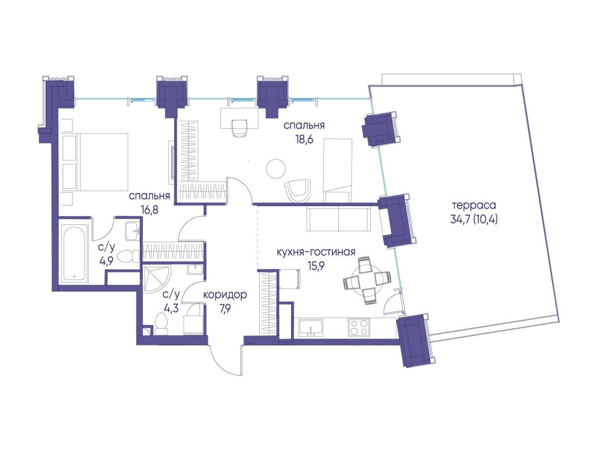 Планировка 2-комнатная квартира в ЖК "Событие"