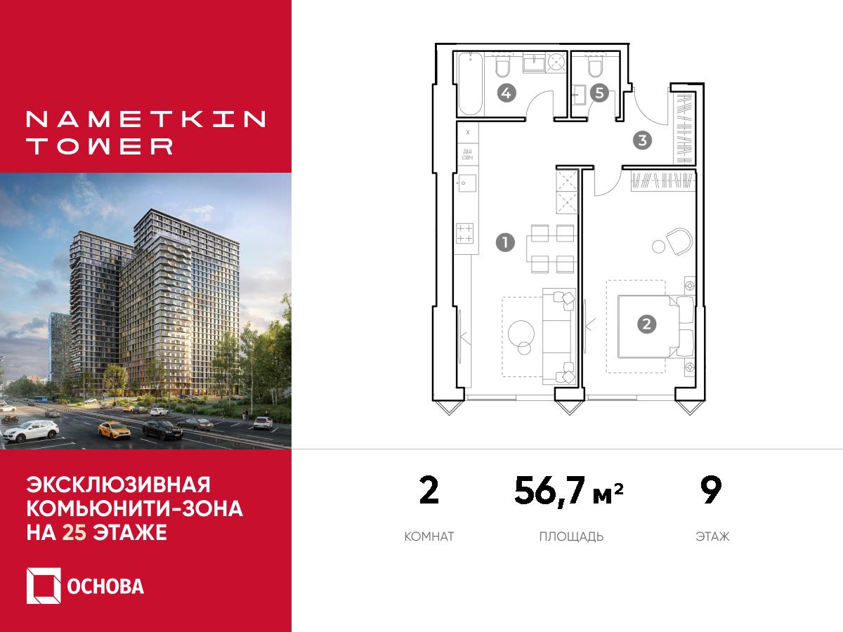 Планировка 2-комнатная квартира в ЖК Nametkin Tower (Наметкин Тауэр)