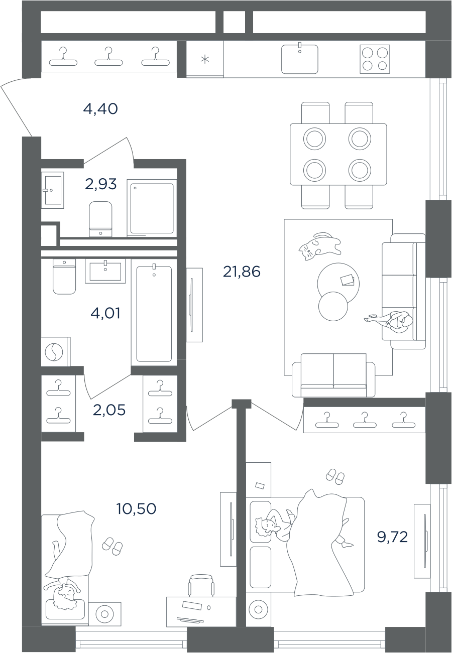 Планировка 2-комнатная квартира в ЖК  ULTIMAcity (Ультима Сити)