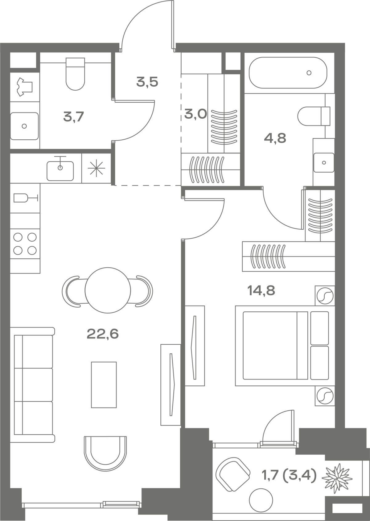 Планировка 1-комнатная квартира в ЖК Soul (Соул)