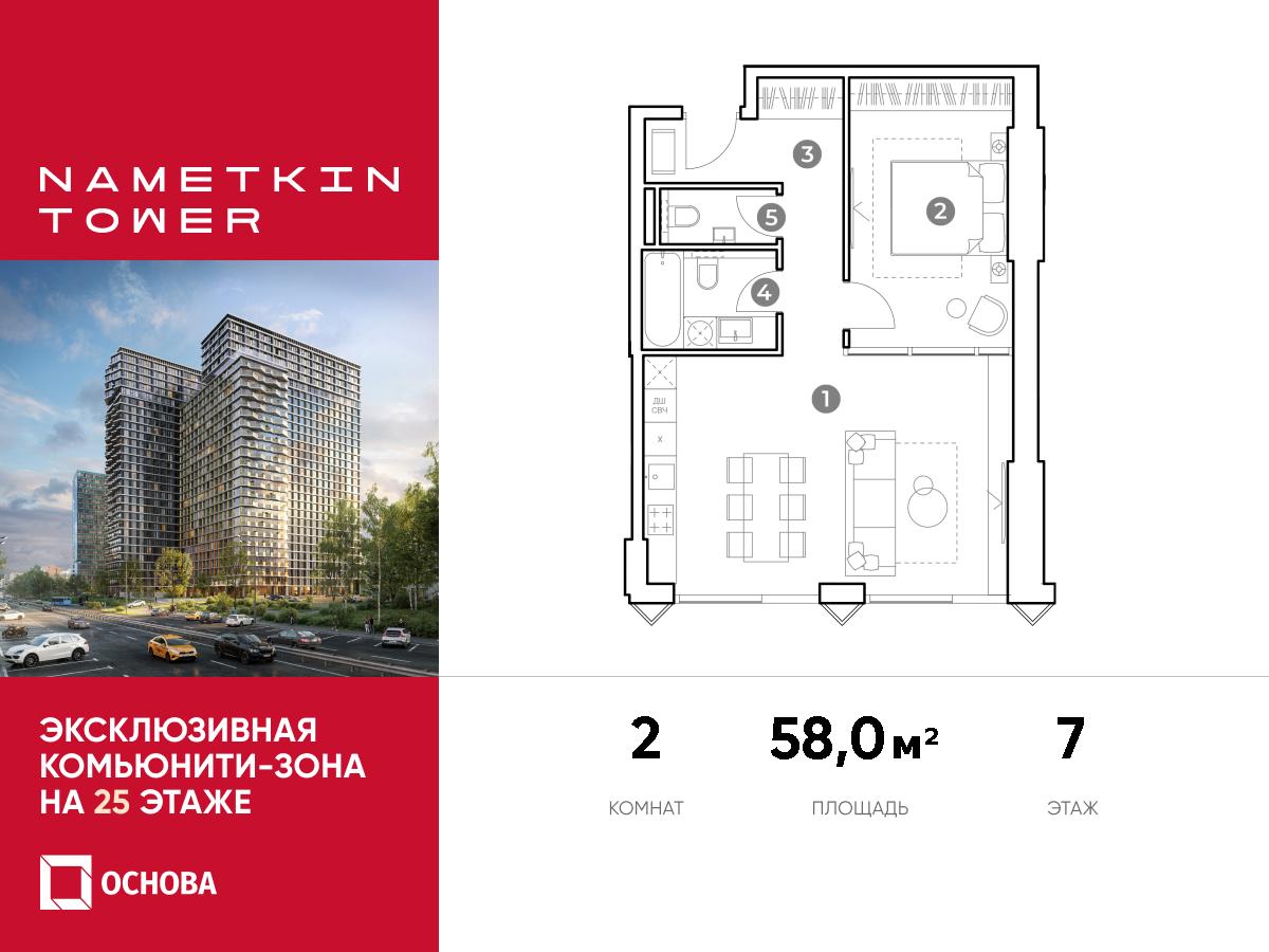 Планировка 2-комнатная квартира в ЖК Nametkin Tower (Наметкин Тауэр)