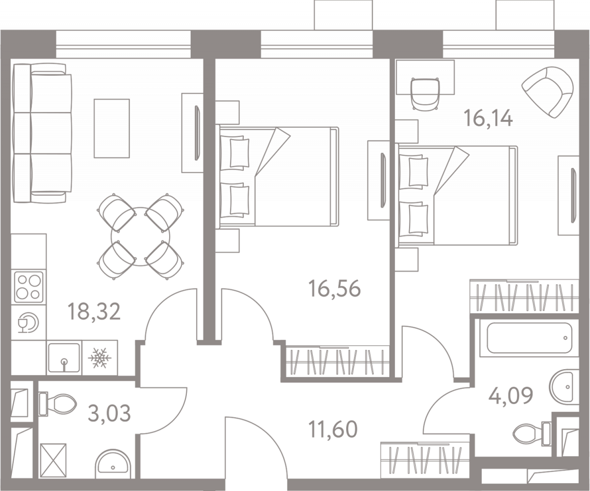 Планировка 2-комнатная квартира в Жилой квартал "LIFE-Варшавская" (Лайф-Варшавская)