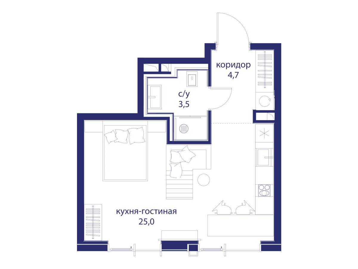 Планировка Студийная планировка в ЖК "Событие"