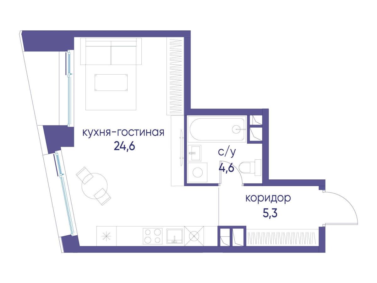 Планировка Студийная планировка в ЖК "Остров"