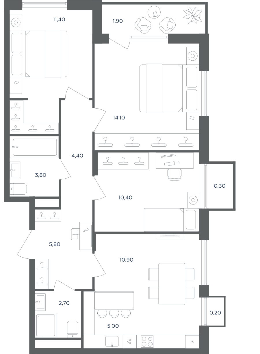 Планировка 4-комнатная квартира в ЖК "Равновесие"