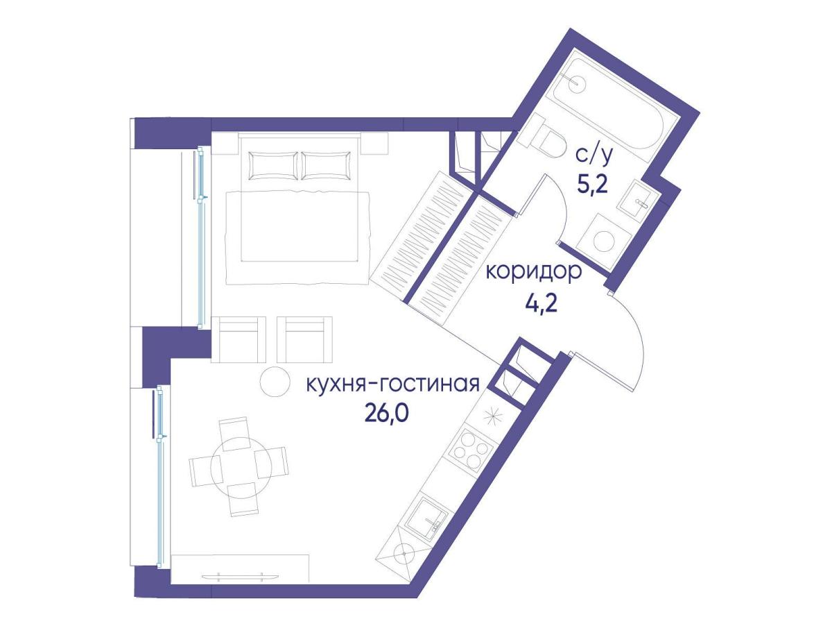 Планировка Студийная планировка в ЖК "Остров"