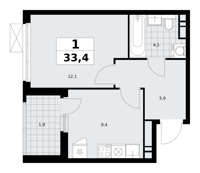 Планировка 1-комнатная квартира в Жилой район "Скандинавия"