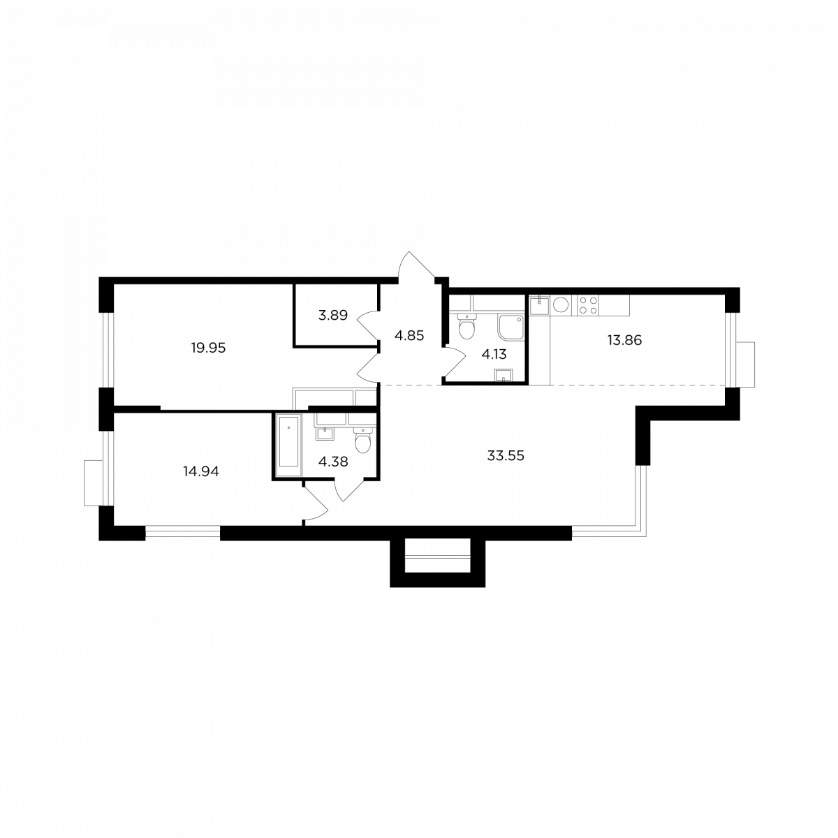Планировка 3-комнатная квартира в ЖК TopHills (ТопХиллс)