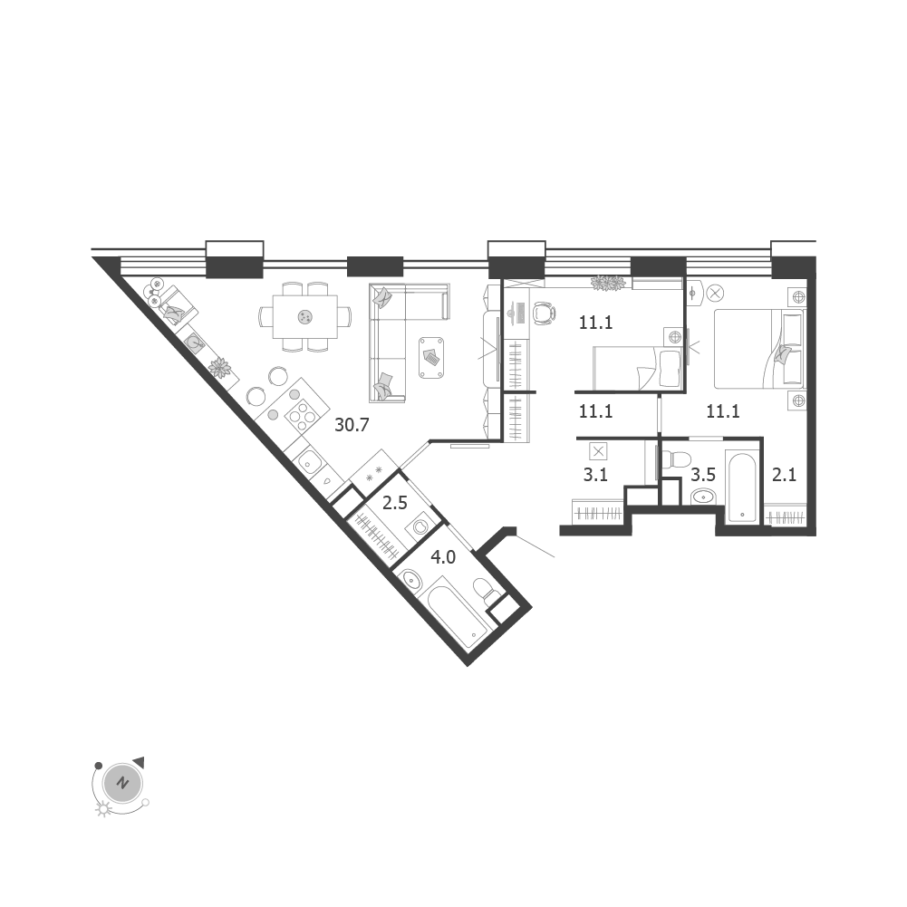 Планировка 3-комнатная квартира в ЖК Voxhall (Воксхолл)
