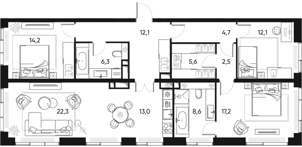 Планировка 4-комнатная квартира в ЖК "ПРАЙД" (Pride)