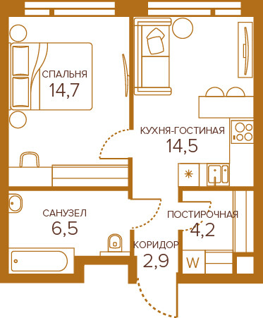 Планировка 1-комнатная квартира в ЖК Champine (Шампайн)