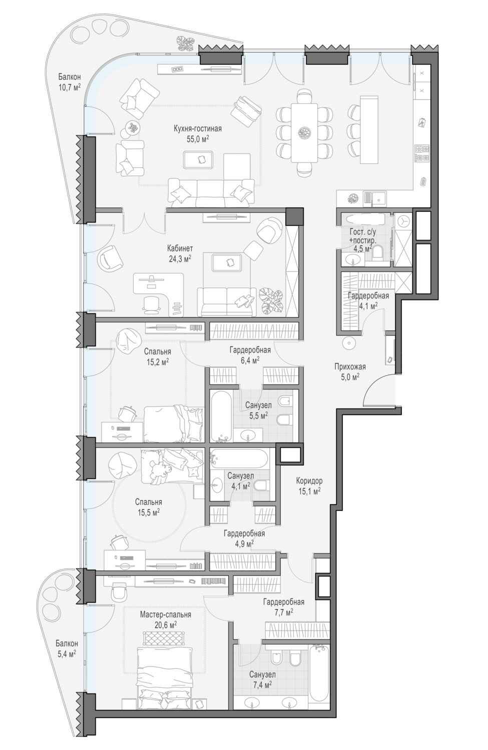 Планировка 3-комнатная квартира в ЖК "Лаврушинский"