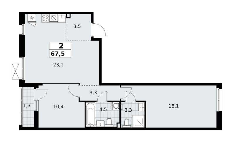 Планировка 2-комнатная квартира в ЖК "Прокшино"