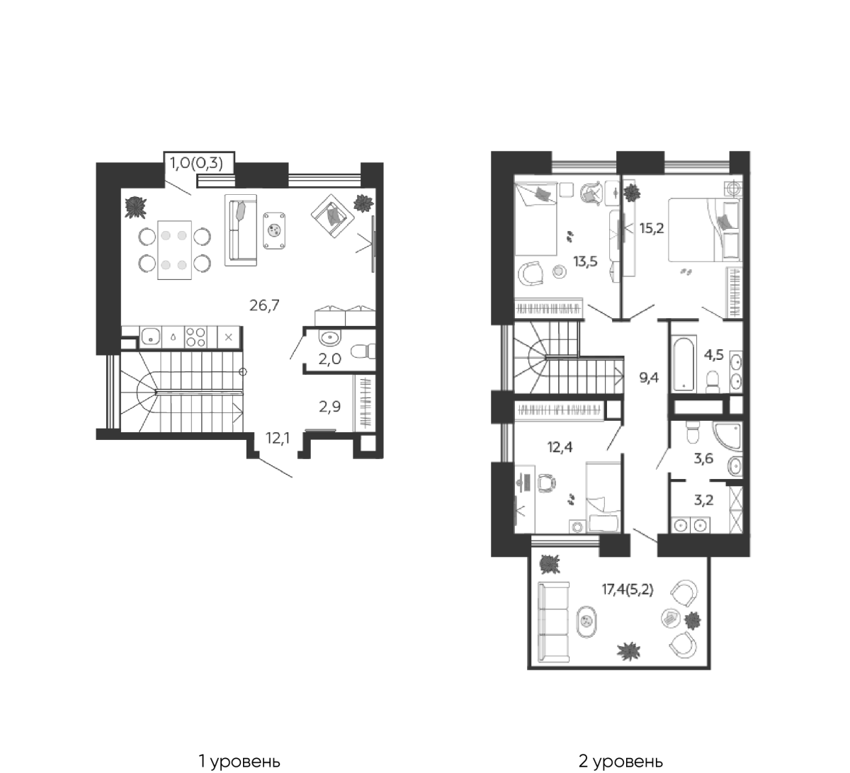 Планировка 3-комнатная квартира в ЖК Shagal (Шагал)