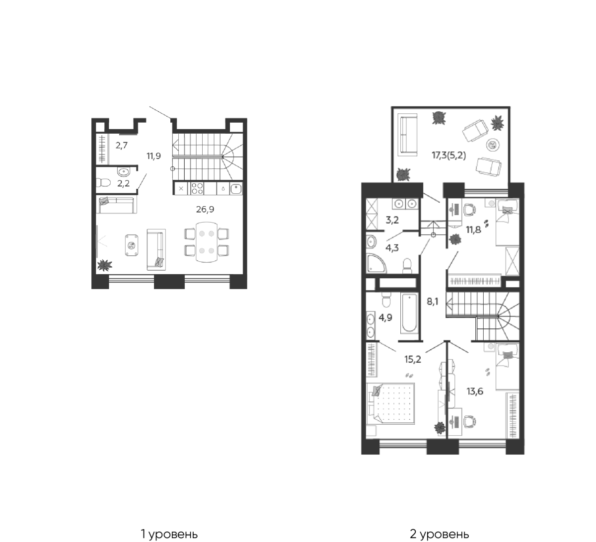 Планировка 3-комнатная квартира в ЖК Shagal (Шагал)