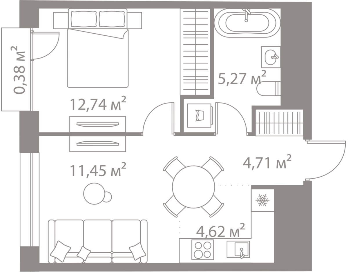 Планировка 1-комнатная квартира в Жилой квартал "Лайф Варшавская" (LIFE Варшавская)