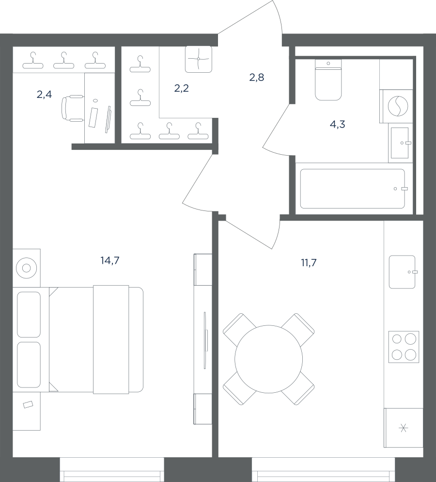 Планировка 1-комнатная квартира в ЖК "Равновесие"