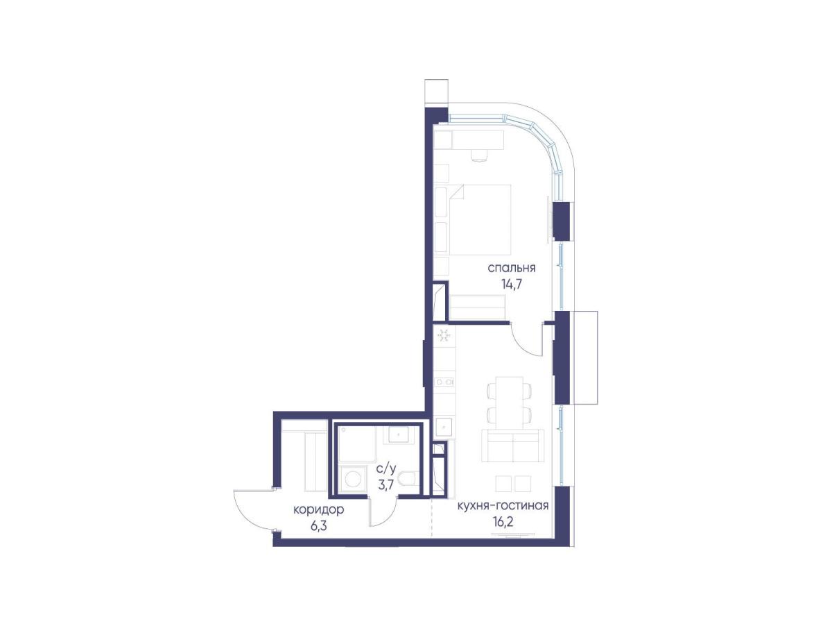 Планировка 1-комнатная квартира в ЖК "Символ"