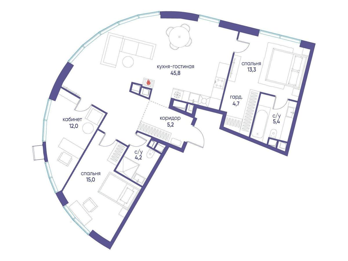 Планировка 3-комнатная квартира в ЖК "Остров"