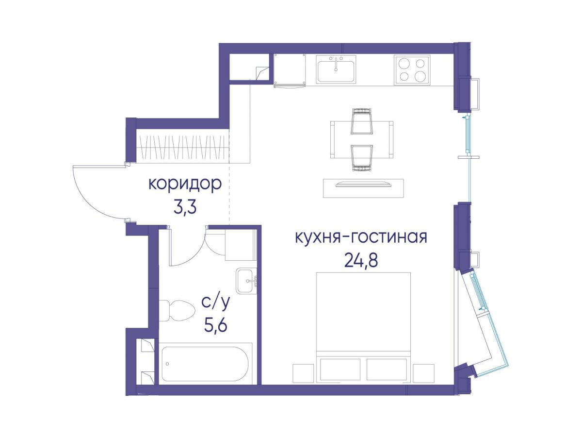 Планировка Студийная планировка в ЖК "Событие"