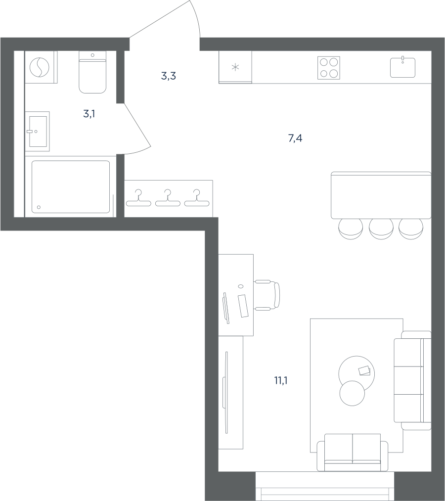 Планировка Студийная планировка в ЖК "Равновесие"
