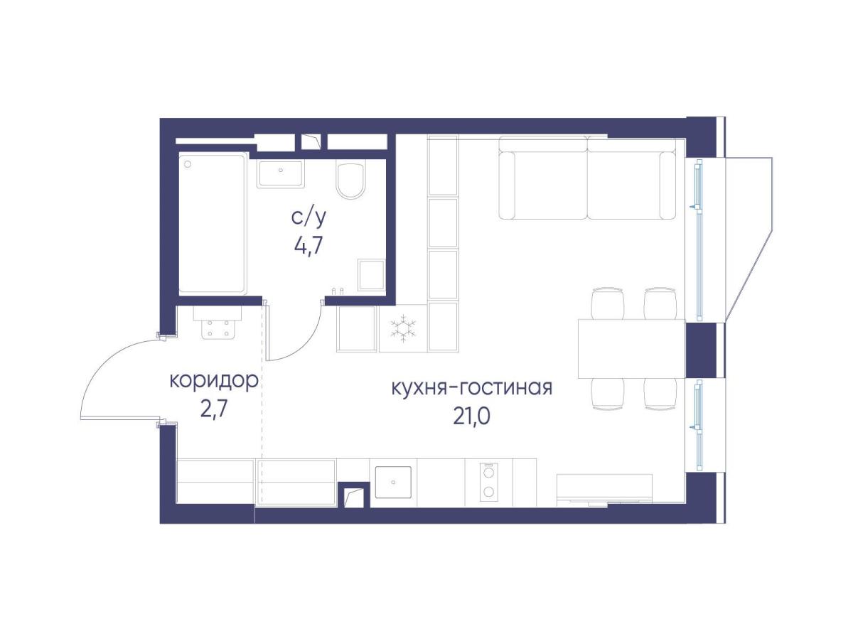 Планировка Студийная планировка в ЖК "Символ"