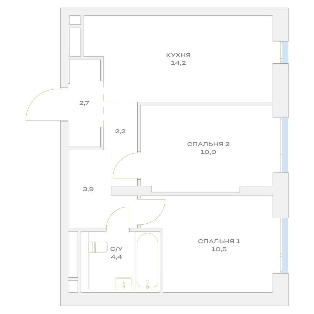 Планировка 2-комнатная квартира в ЖК "Детали"