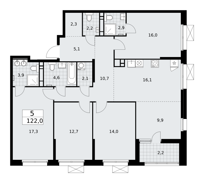 Планировка 5-комнатная квартира в Жилой район "Скандинавия"