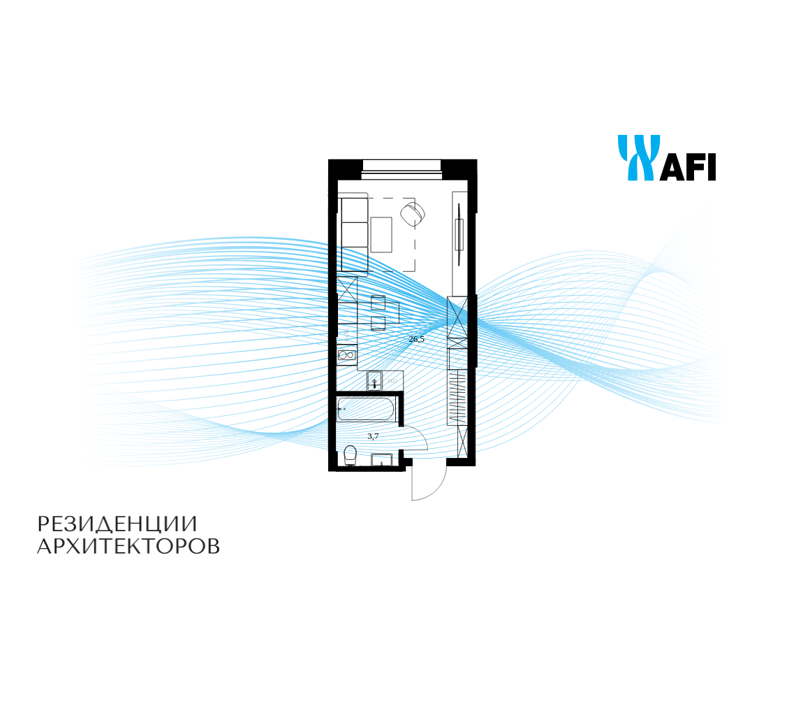 Планировка Студийная планировка в ЖК "Резиденции Архитекторов"