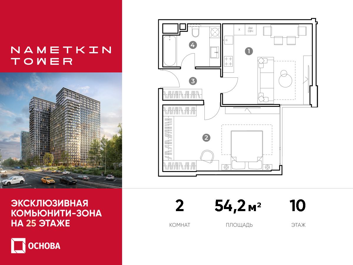 Планировка 2-комнатная квартира в ЖК Nametkin Tower (Наметкин Тауэр)
