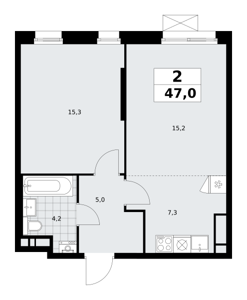Планировка 2-комнатная квартира в ЖК "Прокшино"