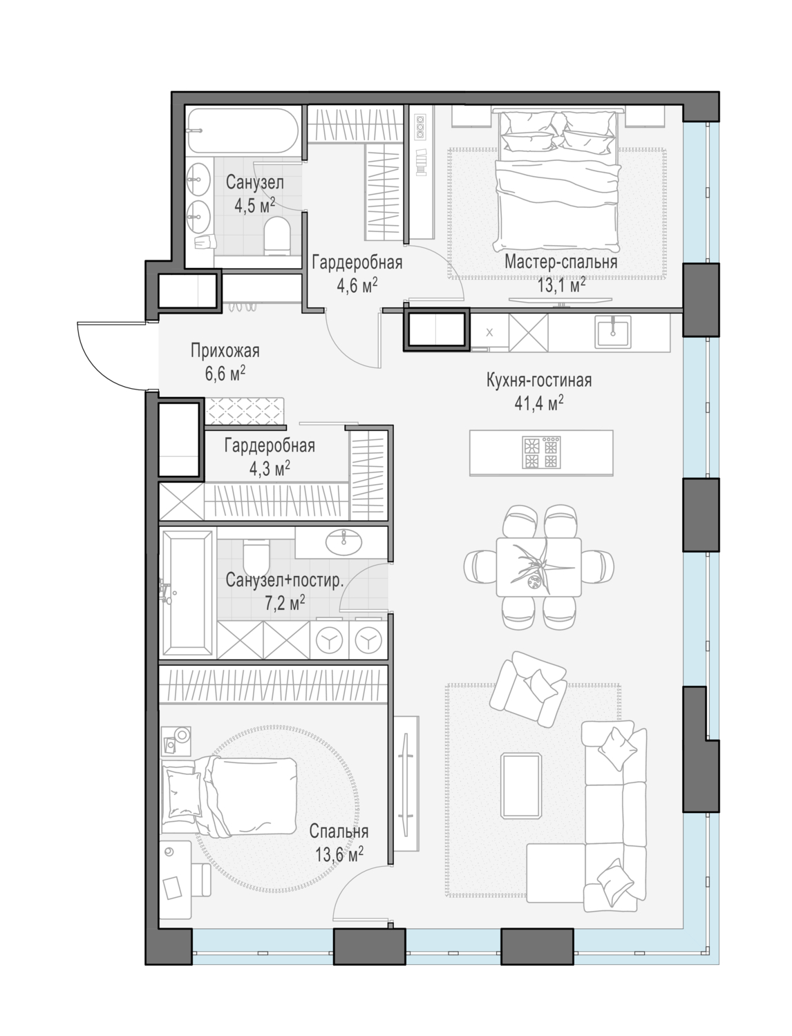 Планировка 4-комнатная квартира в ЖК West Garden (Вест Гарден)