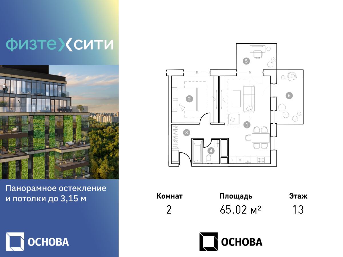 Планировка 2-комнатная квартира в ФизтехСити