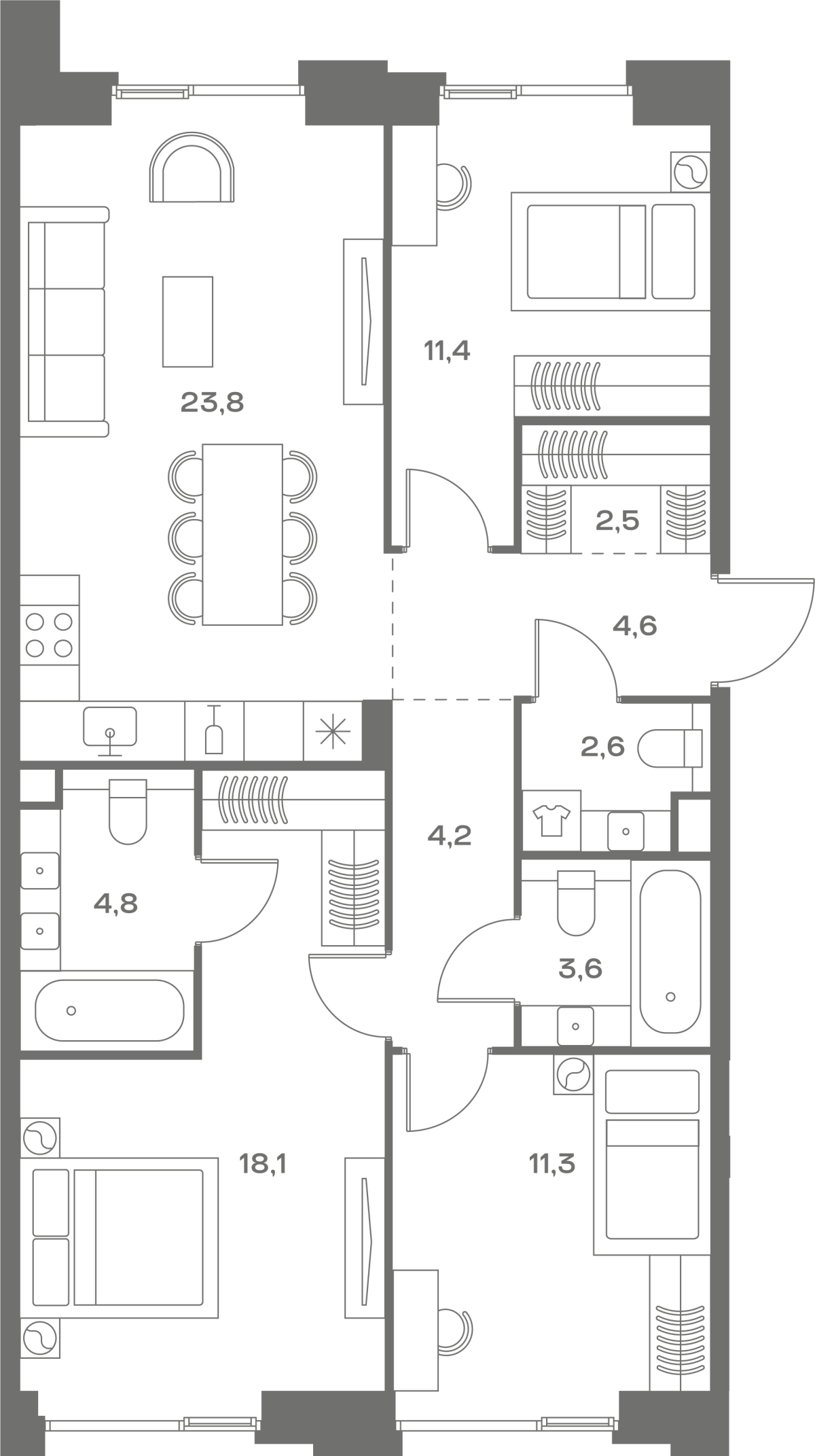 Планировка 3-комнатная квартира в ЖК Soul (Соул)