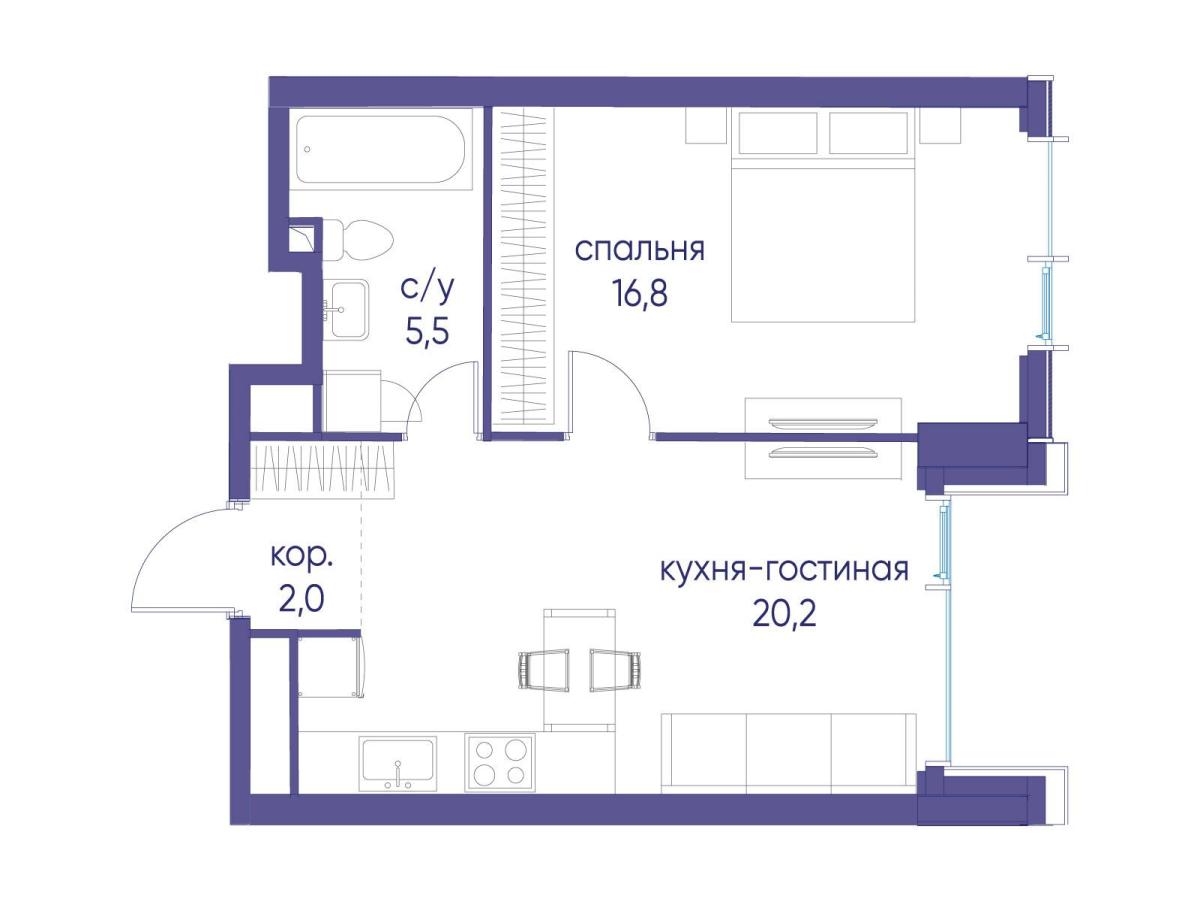 Планировка 1-комнатная квартира в ЖК "Событие"