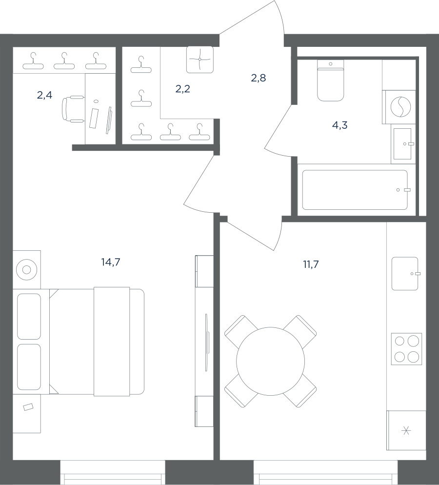 Планировка 1-комнатная квартира в ЖК "Равновесие"