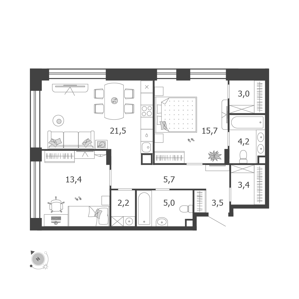 Планировка 2-комнатная квартира в ЖК Shagal (Шагал)