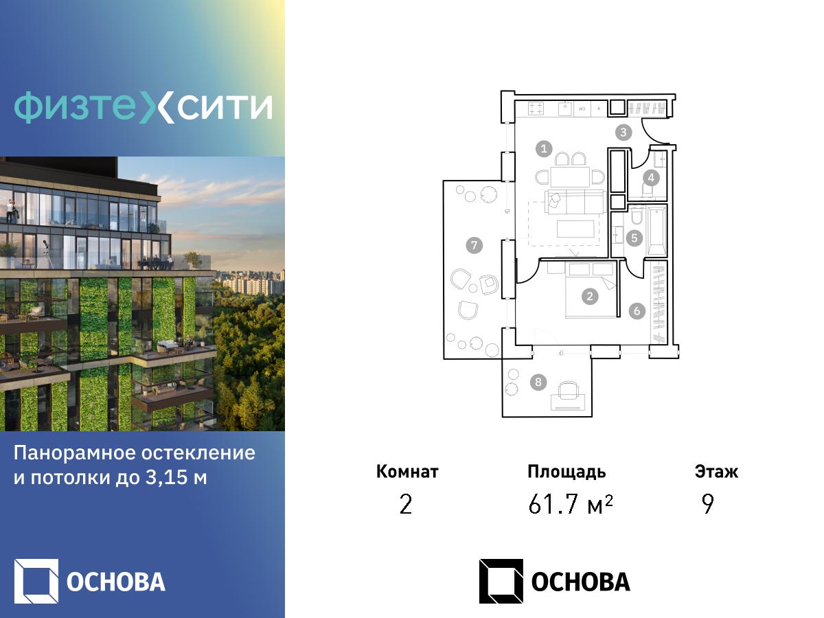 Планировка 2-комнатная квартира в ФизтехСити