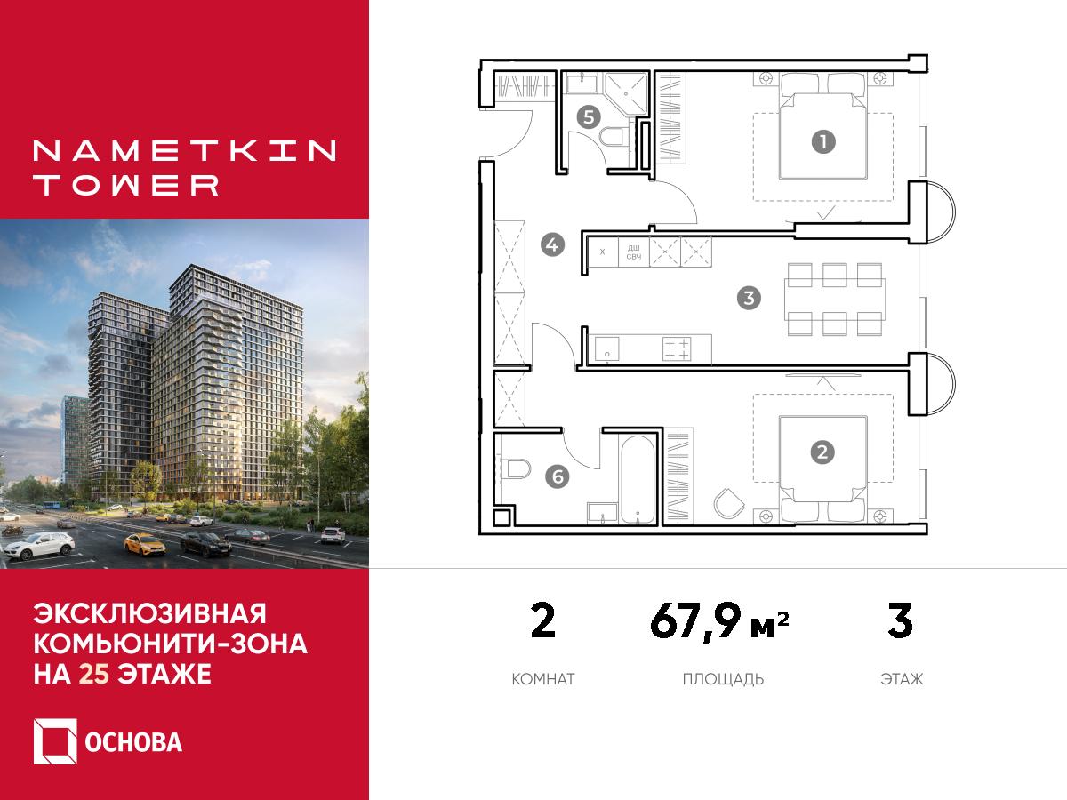 Планировка 2-комнатная квартира в ЖК Nametkin Tower (Наметкин Тауэр)