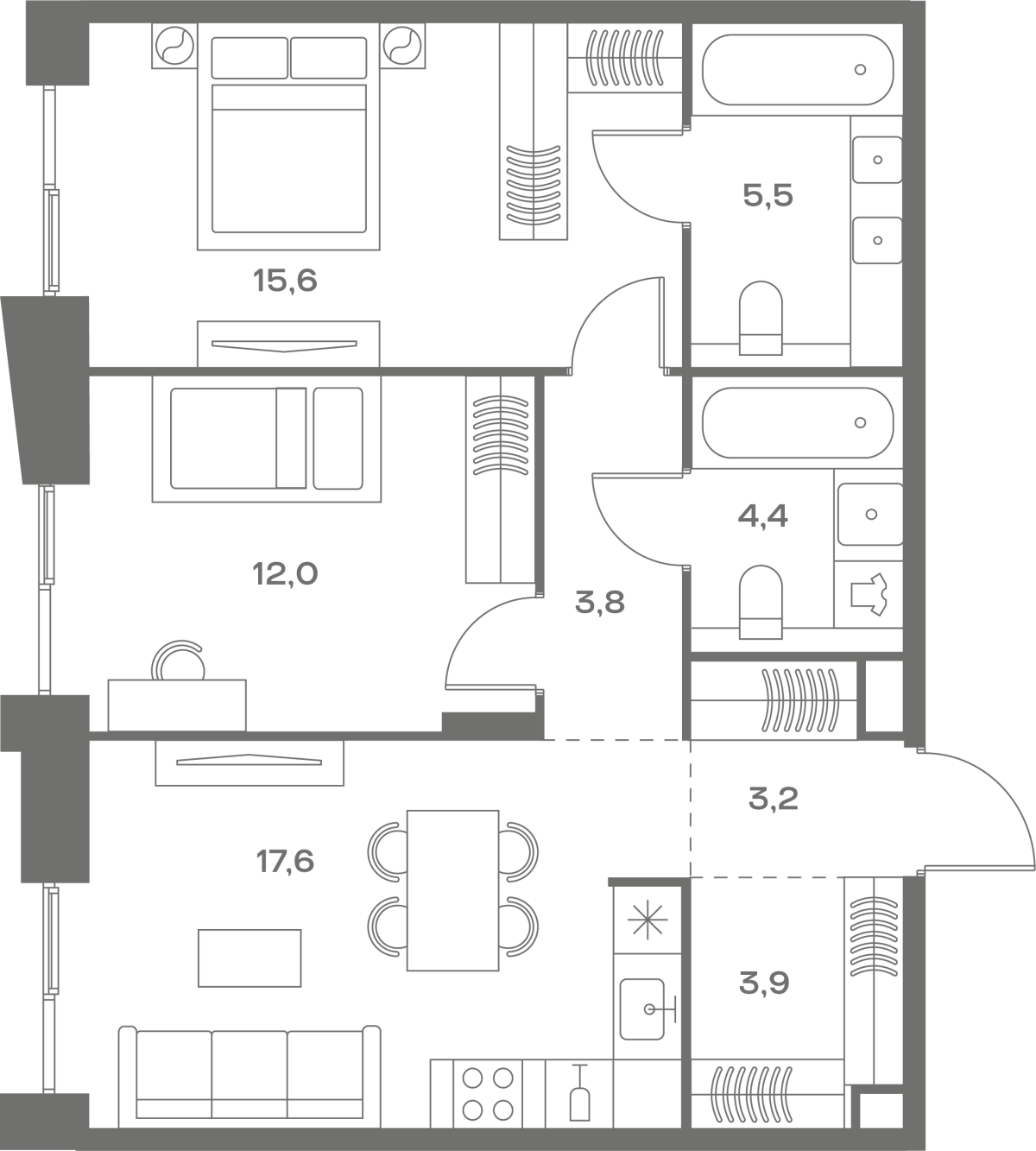 Планировка 2-комнатная квартира в ЖК Soul (Соул)