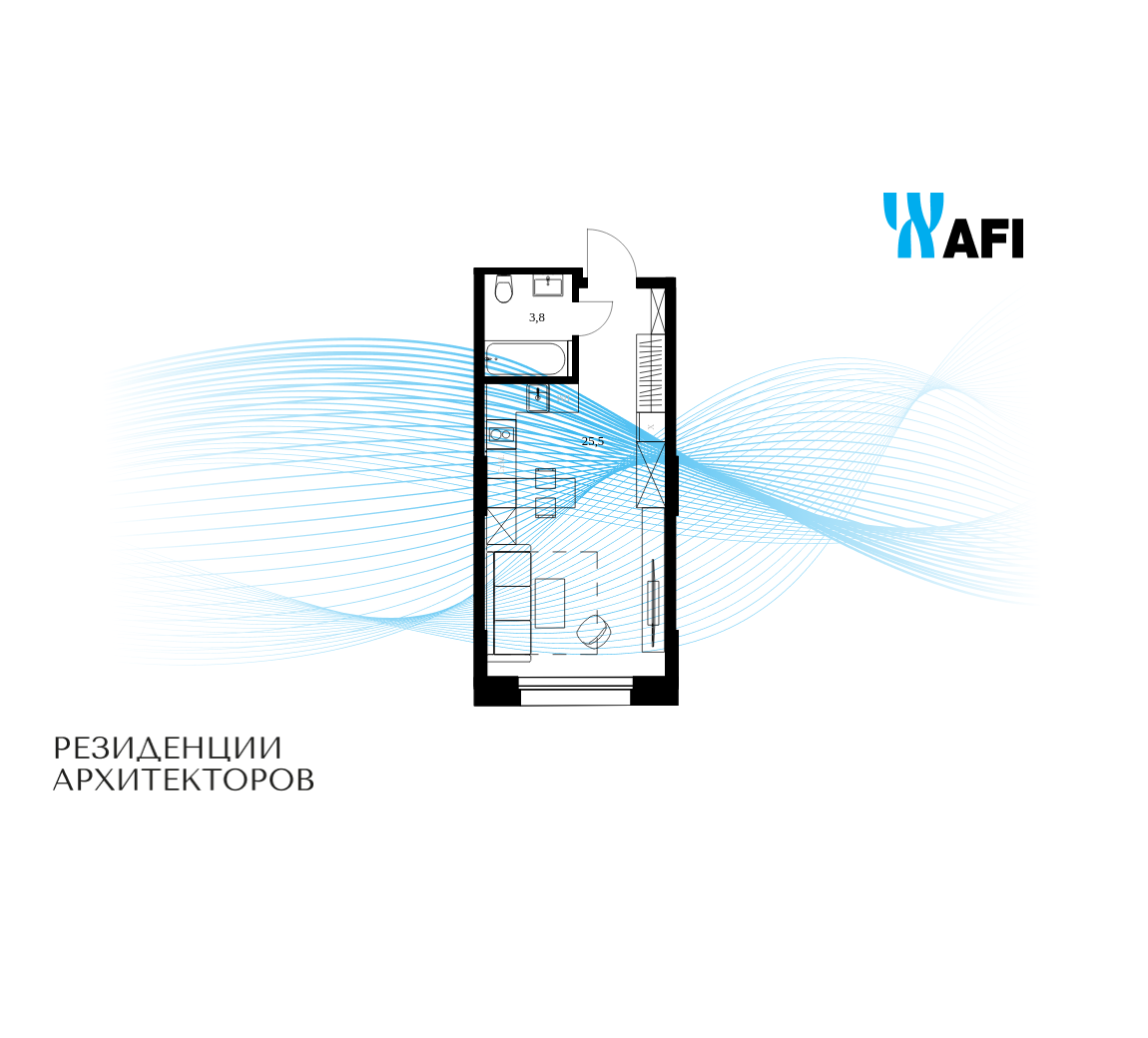 Планировка Студийная планировка в ЖК "Резиденции Архитекторов"
