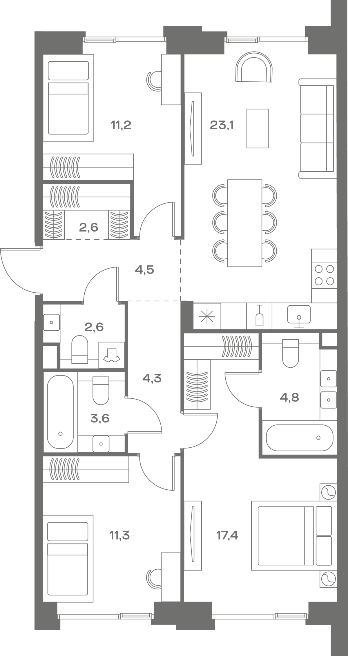 Планировка 3-комнатная квартира в ЖК Soul (Соул)