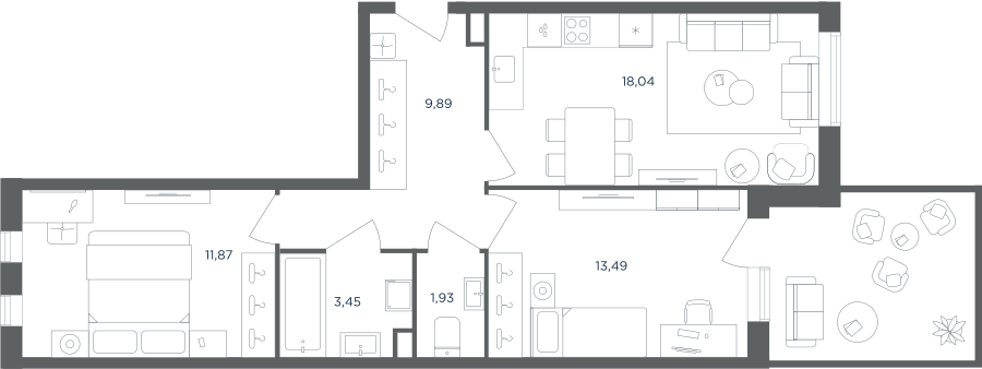 Планировка 3-комнатная квартира в ЖК "Равновесие"