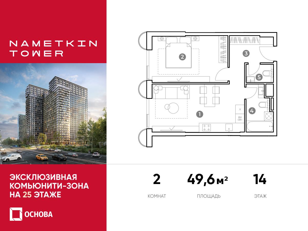 Планировка 2-комнатная квартира в ЖК Nametkin Tower (Наметкин Тауэр)