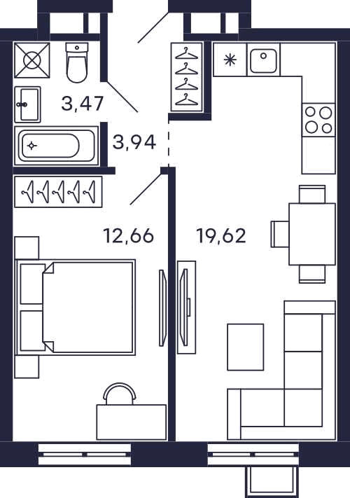 Планировка 1-комнатная квартира в Квартал "Тетрис"