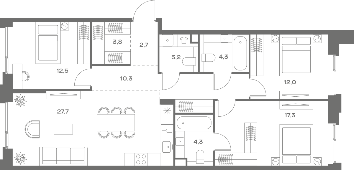 Планировка 3-комнатная квартира в ЖК Soul (Соул)