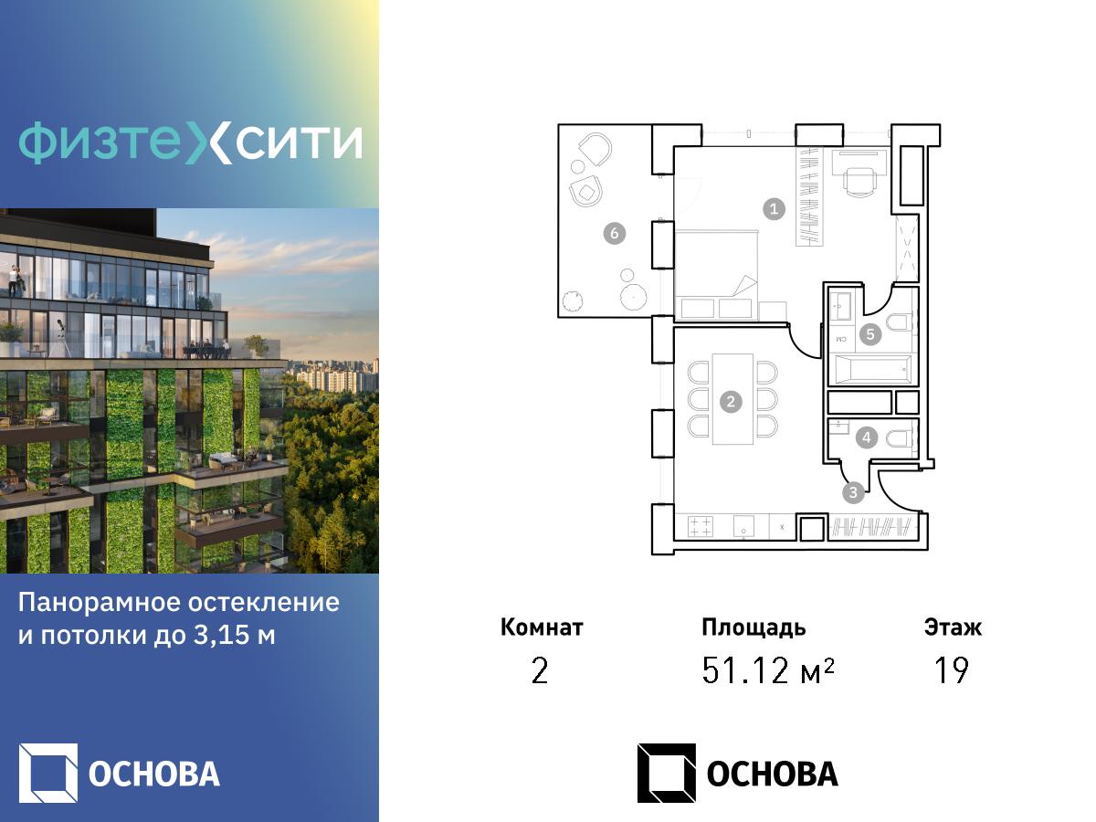 Планировка 2-комнатная квартира в ФизтехСити